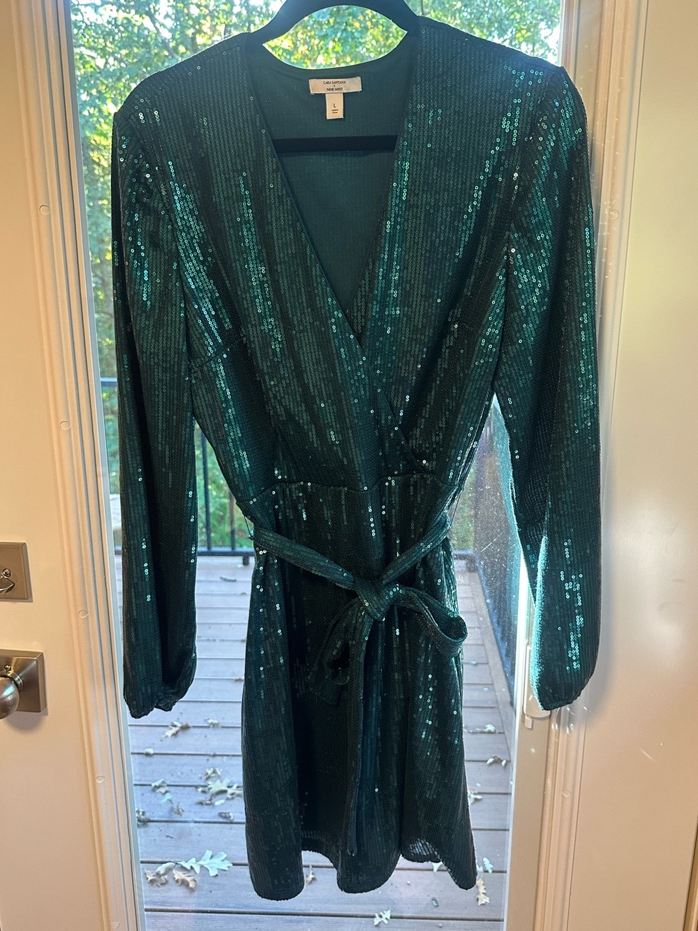 Nine West Emerald Green Sequin Wrap Dress